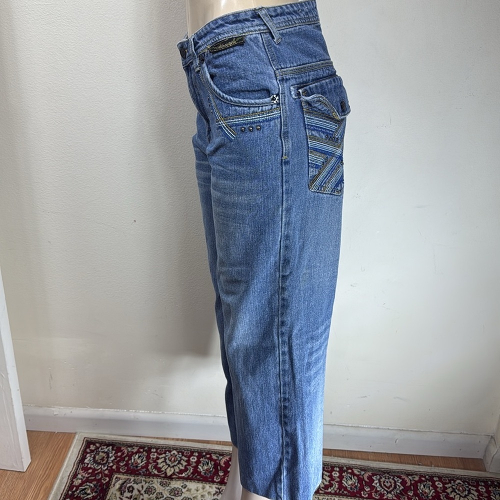 (T6) Akademiks VTG Y2K Embroidered Wide Leg Blue Jeans for Youth Size 16 Retro - Picture 5 of 16